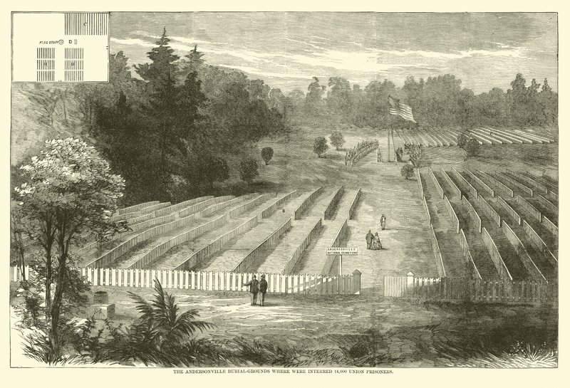 Andersonville-gravpladsen, hvor 14.000 unionsfanger blev begravet, maj 1865 af American School