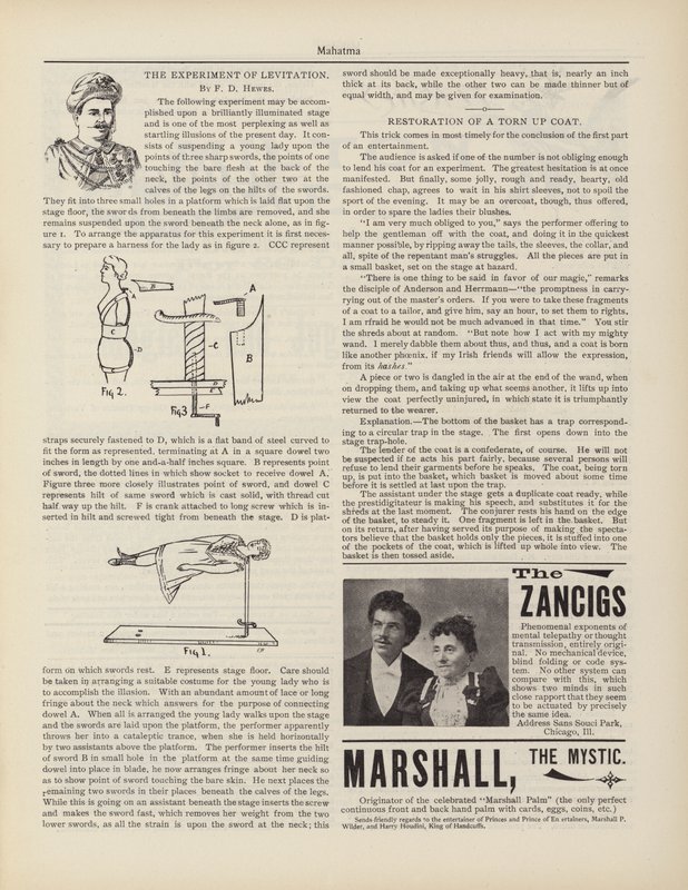 The Experiment Of Levitation, F D Hewes, Annoncer af American School