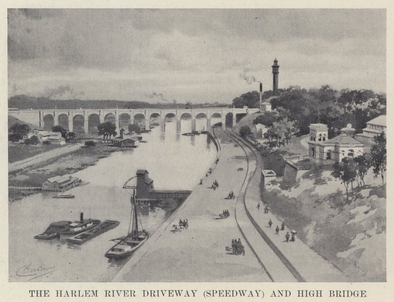 Harlem River Driveway (Speedway) og High Bridge (s/h foto) af American School