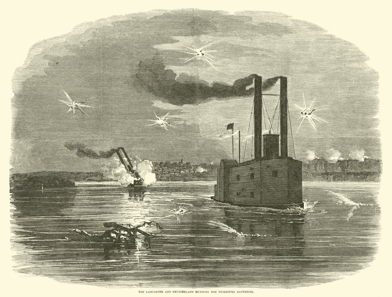 Lancasteren og Schweiz, der kører Vicksburg Batteries, marts 1863 af American School