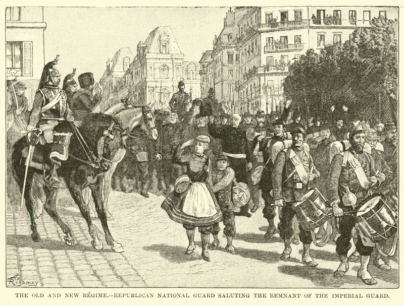 Det gamle og nye regime, den republikanske nationalgarde, der hilser resten af den kejserlige garde af American School
