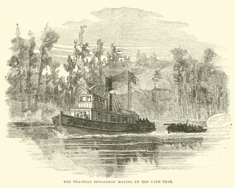 Slæbebåden Donaldson bevæger sig op ad Cape Fear, marts 1865 af American School