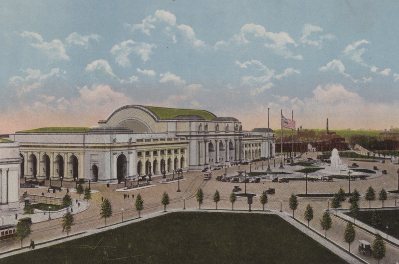 Union Station, Washington DC (farvelitografi) af American School
