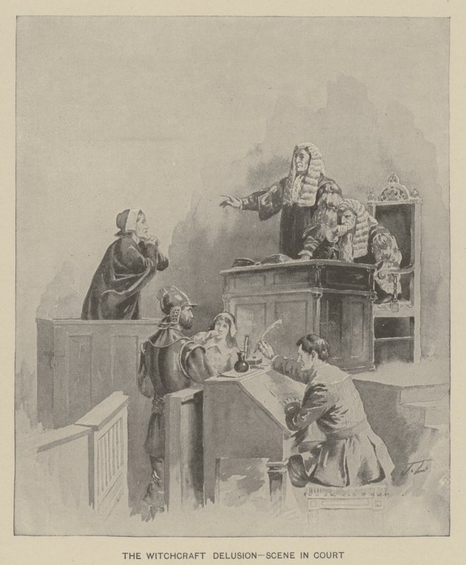 Hekseforestillingen - scene i retten (litografi) af American School
