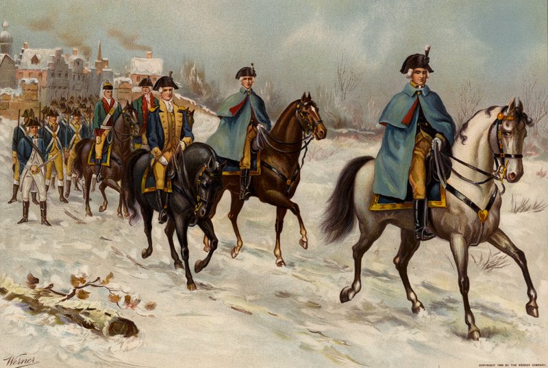 US Army, øverstbefalende, stabsofficer, oberst og menig First Continental Rhode Island Infantry af American School