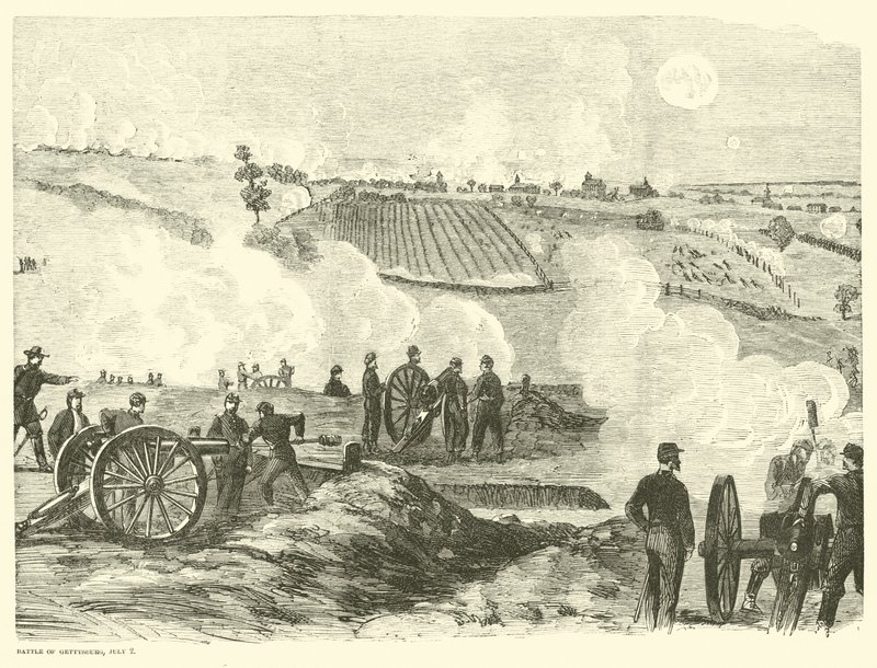 Unionsposition nær centrum, Slaget ved Gettysburg, 2. juli, juli 1863 af American School