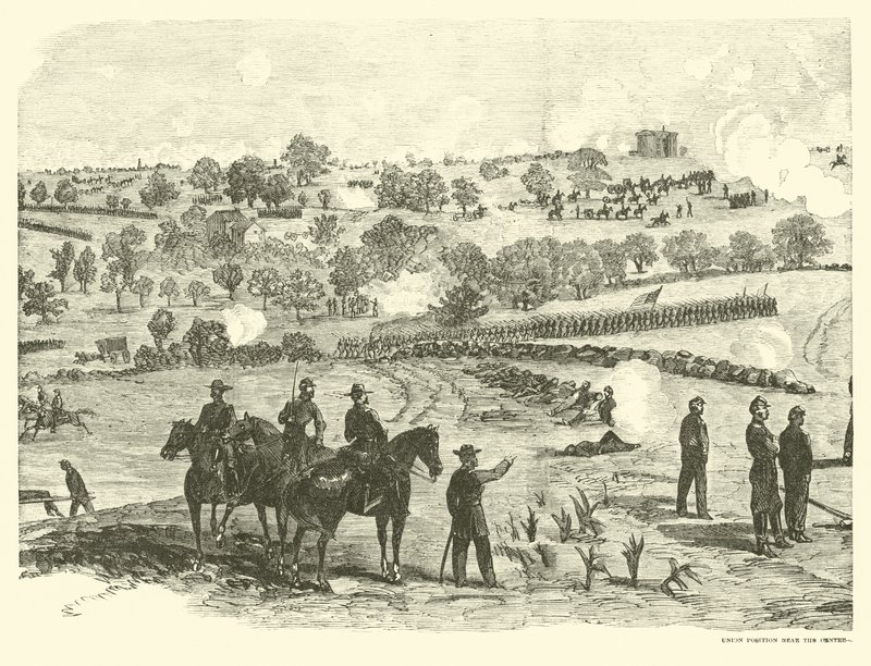 Unionens stilling nær centrum, Slaget ved Gettysburg, 2. juli, juli 1863 af American School
