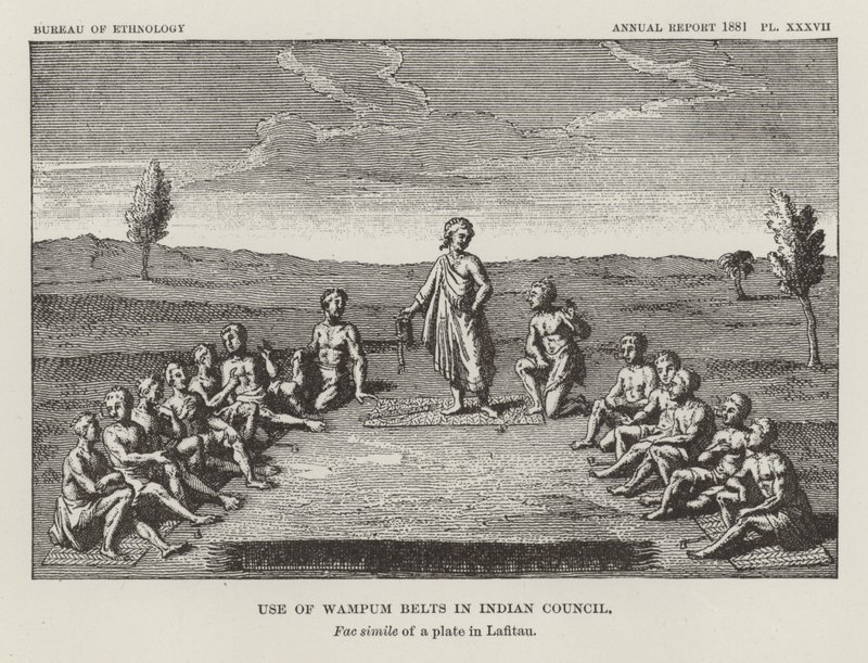 Brug af Wampum bælter i Indian Council af American School