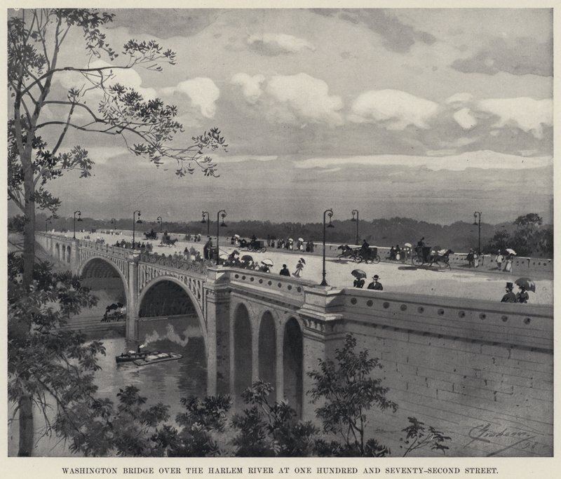 Washington Bridge over Harlem-floden ved One Hundred and Seventy-Second Street (litho) af American School