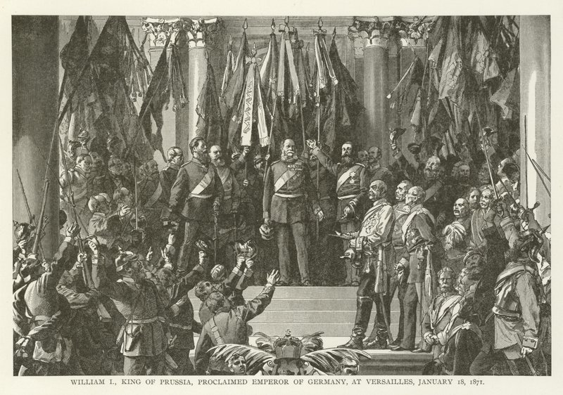 Vilhelm I, konge af Preussen, udråbt til kejser af Tyskland i Versailles den 18. januar 1871 af American School
