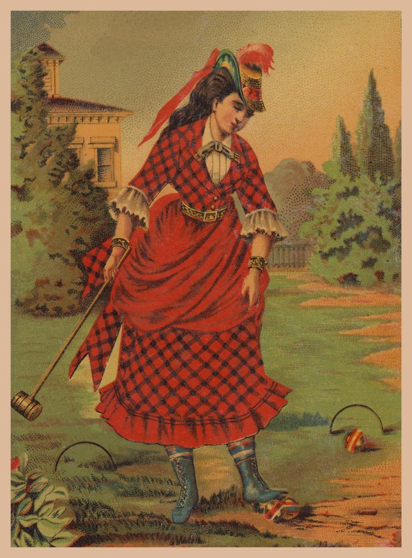 Kvinde spiller kroket (chromolitho) af American School