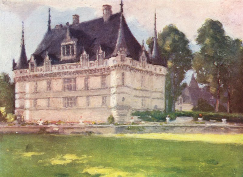 Azay-le-Rideau (farvelitografi) af Amy B. Atkinson