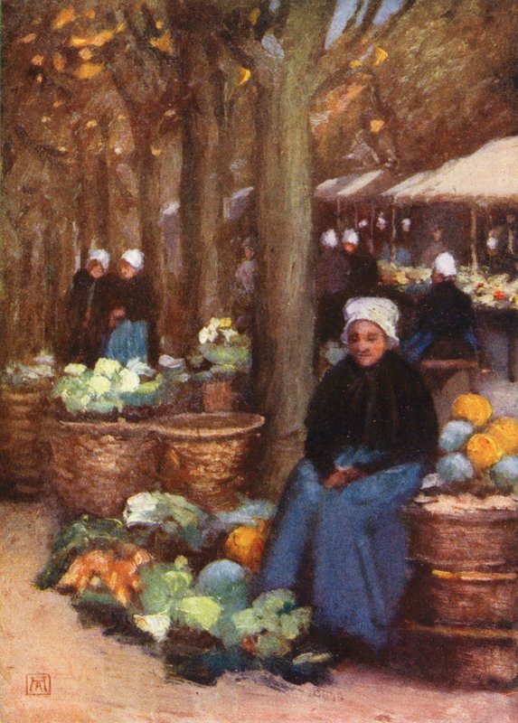 Markedsdag (farvelitografi) af Amy B. Atkinson