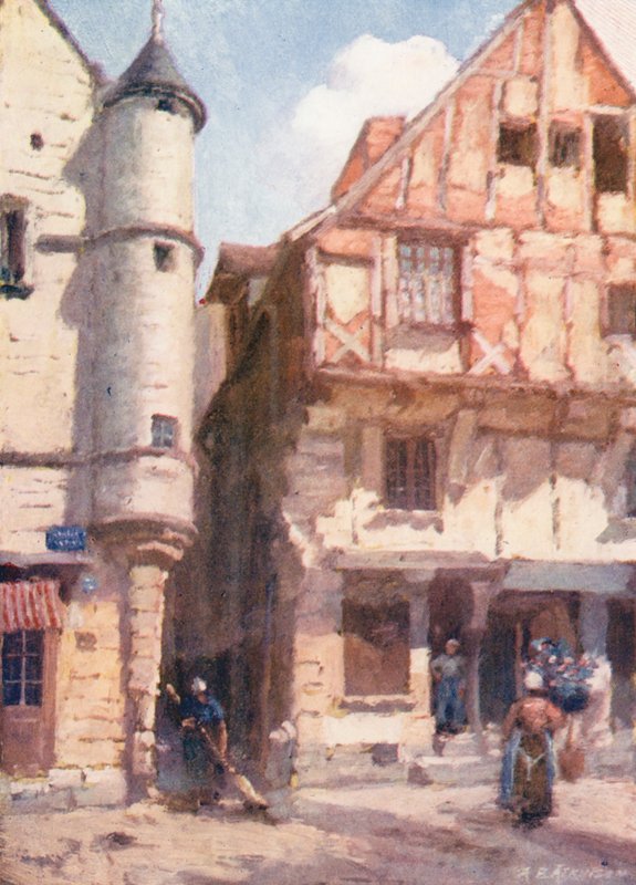 Gamle huse ved Chinon (farvelitografi) af Amy B. Atkinson