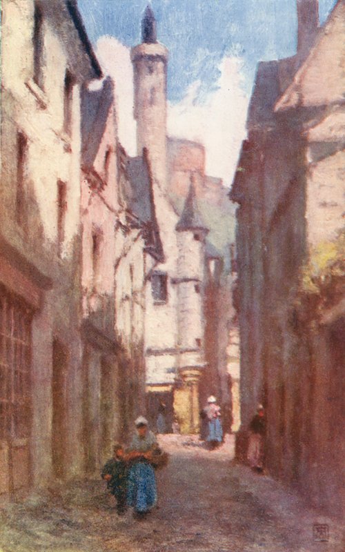 Rue du Grand Carroi, Chinon (farvelitografi) af Amy B. Atkinson