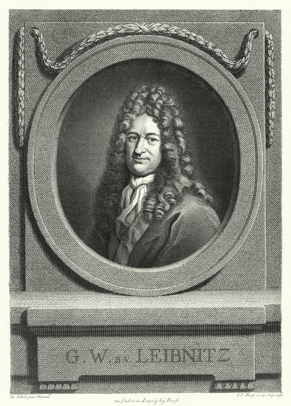 Gottfried Wilhelm Leibniz, tysk filosof, matematiker og polymat (gravering) af Andreas Scheits
