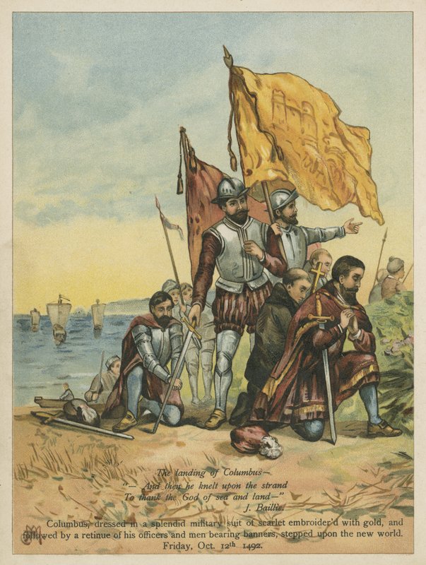 Columbus ankommer til den nye verden (chromolitho) af Andrew Melrose