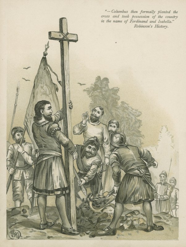 Columbus gør krav på den nye verden for Spanien (chromolitho) af Andrew Melrose