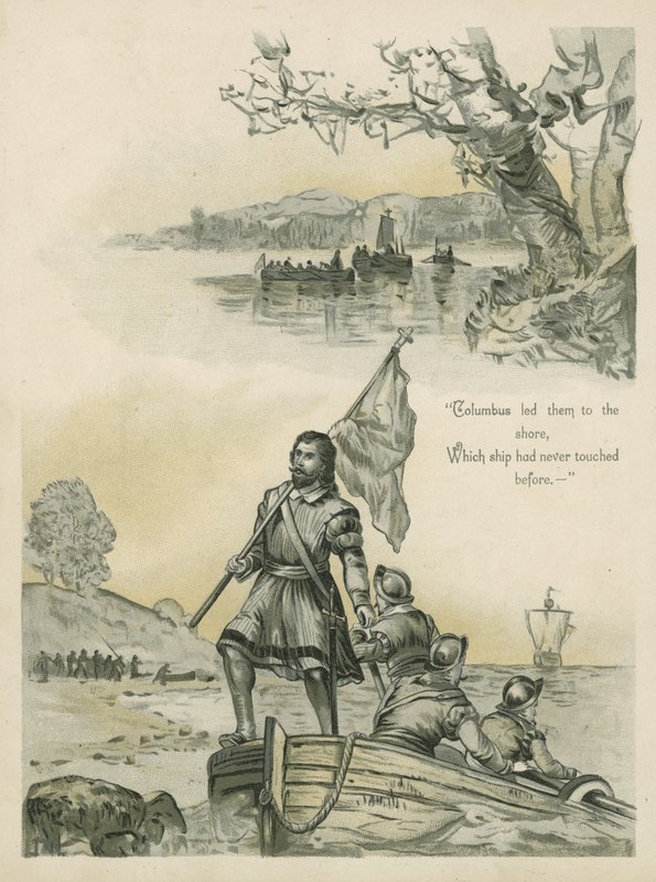 Columbus kommer i land i den nye verden (chromolitho) af Andrew Melrose