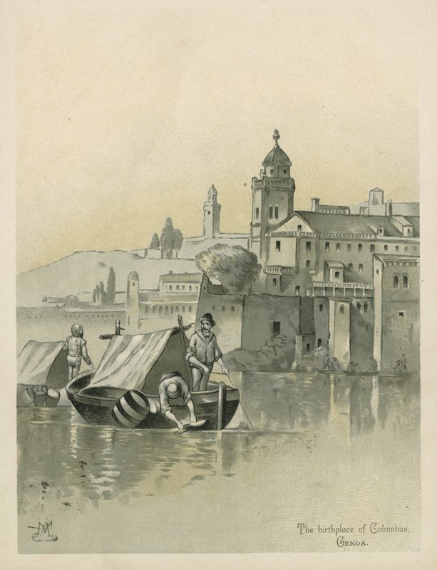 Genova, fødested for Christopher Columbus (chromolitho) af Andrew Melrose