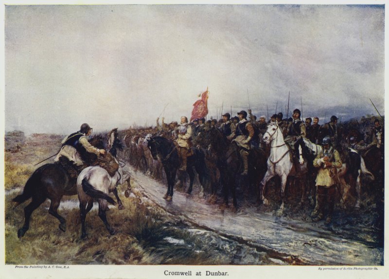 Cromwell at Dunbar (farve litho) af Andrew Carrick (after) Gow
