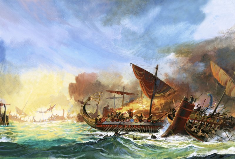 Slaget ved Salamis (gouache på papir) af Andrew Howat