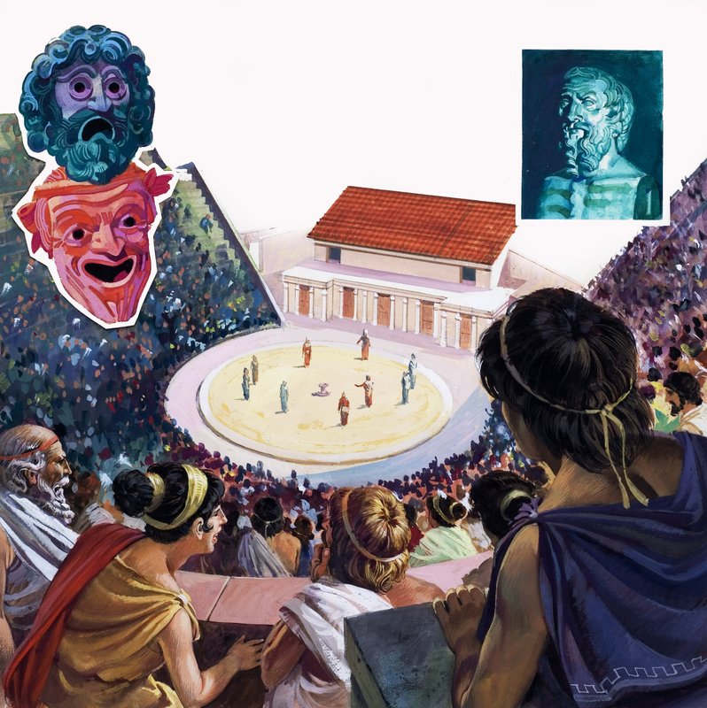 Græsk teater (gouache på papir) af Andrew Howat