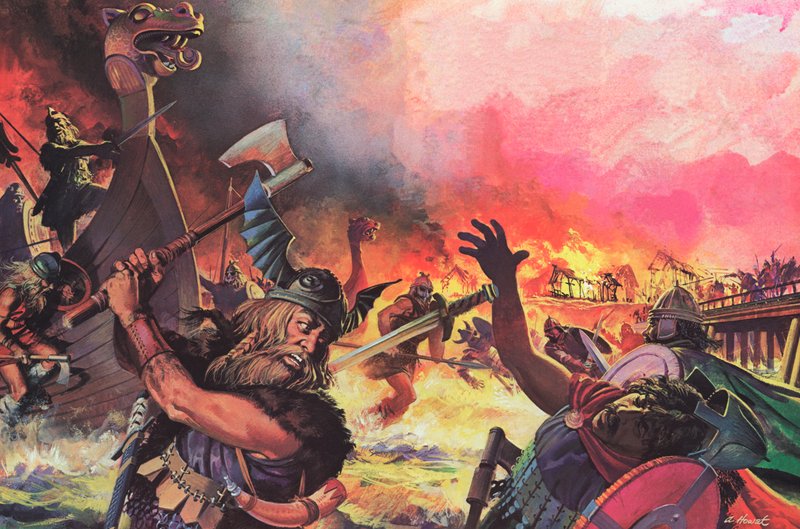 Paris under angreb fra vikingerne (farvelitografi) af Andrew Howat