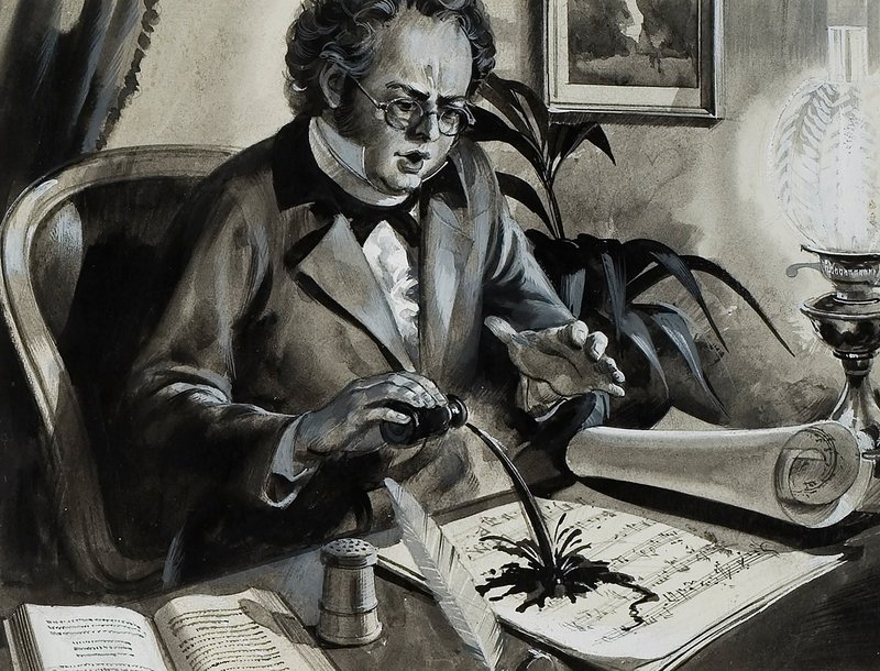 Portræt af Franz Schubert (gouache på papir) af Andrew Howat
