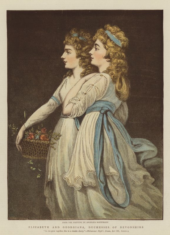 Elizabeth og Georgiana, hertuginder af Devonshire (chromolitho) af Angelica Kauffmann