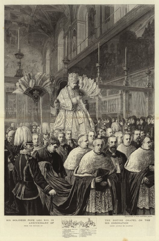 Hans Hellighed Pave Leo XIII i Det Sixtinske Kapel på årsdagen for hans kroningsgravering af Angelo Courten