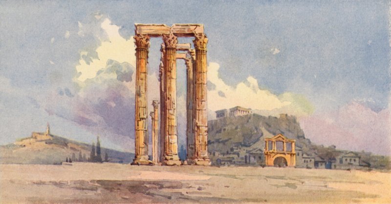 Søjler af den olympiske Zeus, Athen (farve litho) af Angelos Giallinos