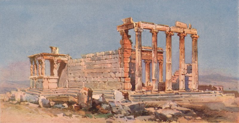 Erechtheion, Athen (farve litho) af Angelos Giallinos