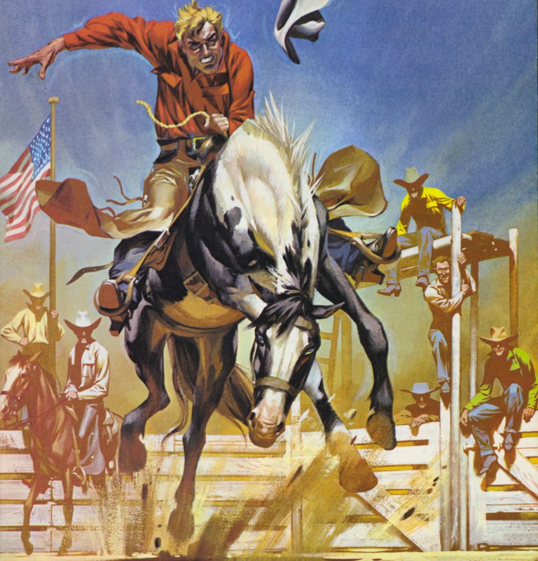 Amerikansk bronco-rytter (farvelitografi) af Angus McBride