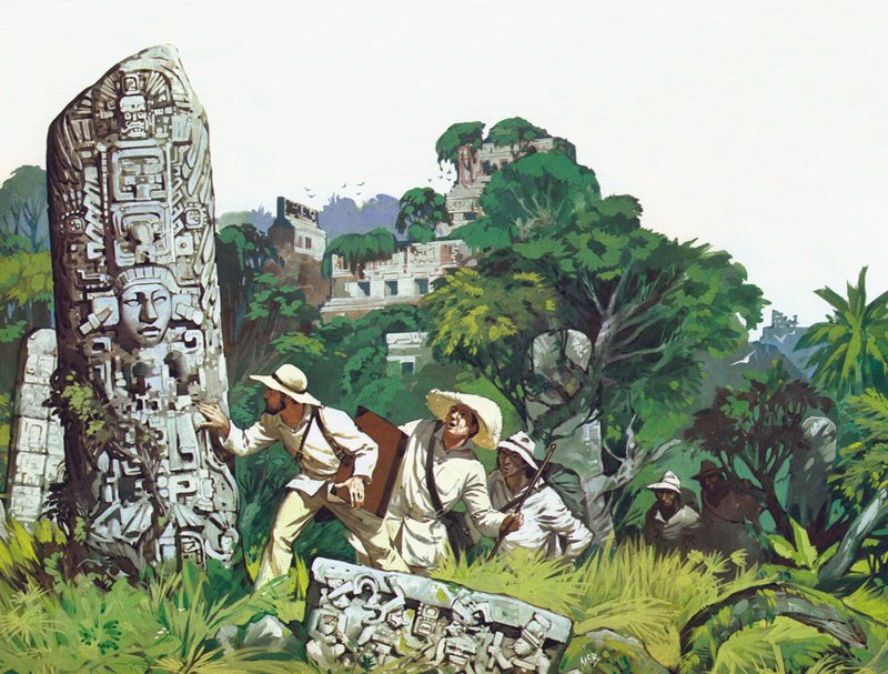 Forsvundne byer i Mellemamerikas jungle (farvelitografi) af Angus McBride