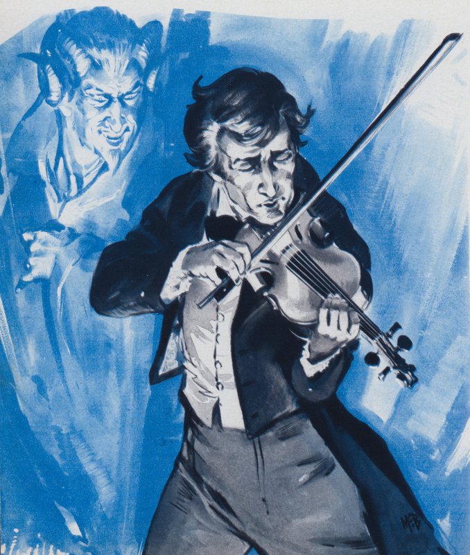 Nicolo Paganini - havde han solgt sin sjæl til djævelen (farvelitografi) af Angus McBride