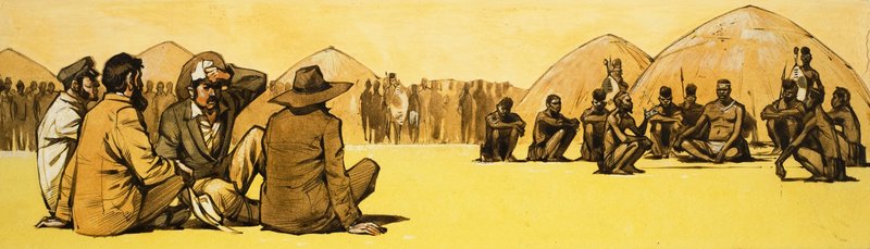 Pionerer forhandler med stammehøvdinge i Afrika af Angus McBride