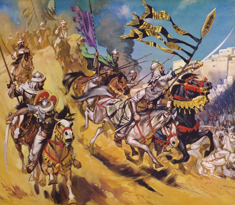 Saladin og hans saracenere (farvelitografi) af Angus McBride