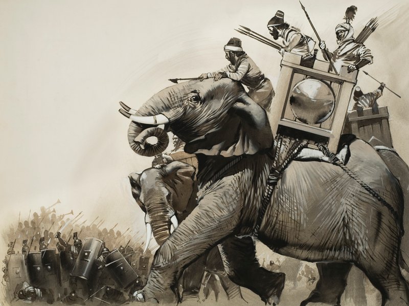Slaget ved Zama i 202 f.Kr. (gouache på papir) af Angus McBride