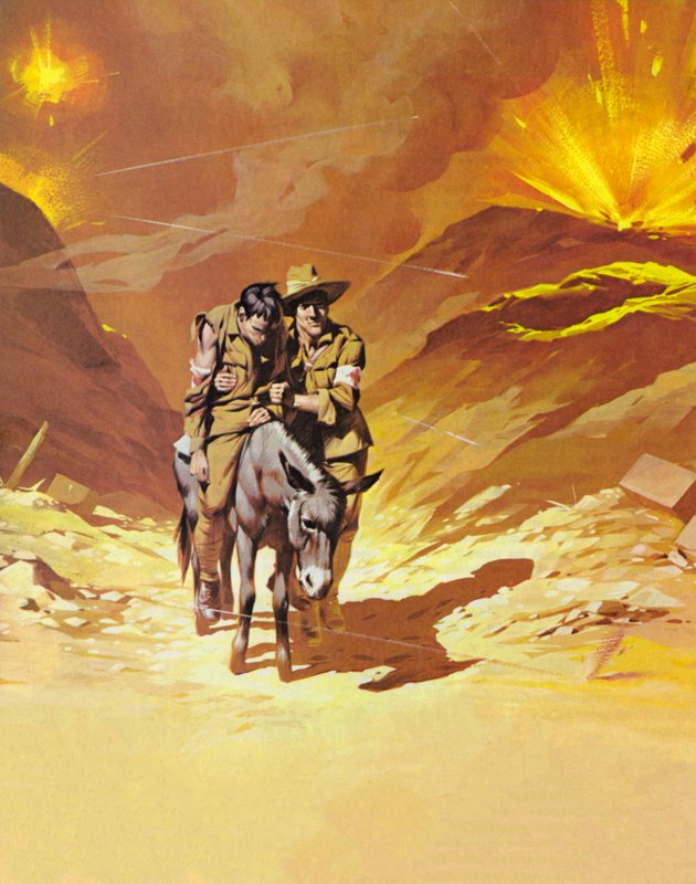 Manden med æslet, John Simpson (farvelitografi) af Angus McBride