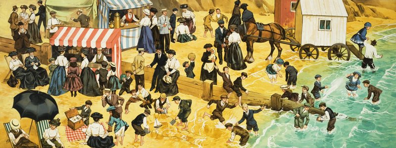 Victoriansk eller edwardiansk strandscene af Angus McBride