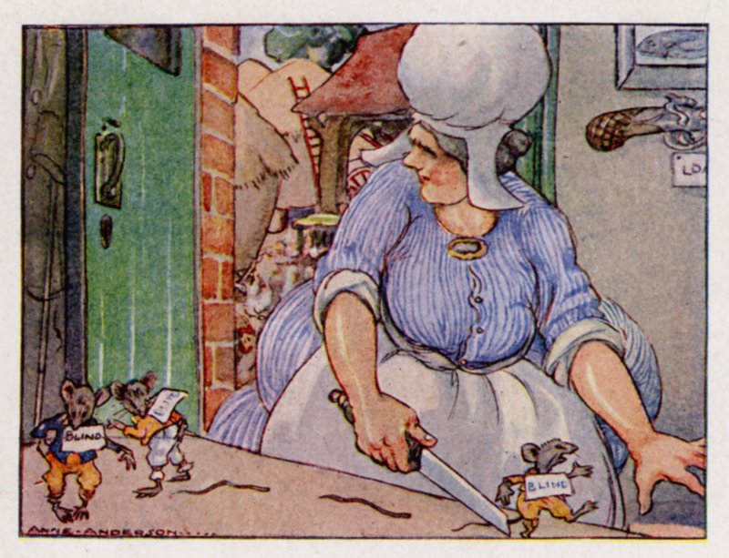 Børnerim: Tre blinde mus (farve litho) af Anne (after) Anderson