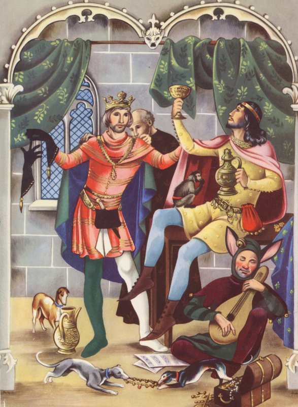 Edward II og Piers Gaveston (farvelitografi) af Anne & Johnstone Janet (1928 79) Johnstone
