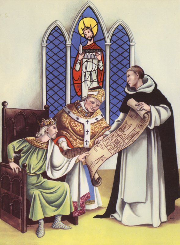 Henry III planlægger Westminster Abbey (farvelitografi) af Anne & Johnstone Janet (1928 79) Johnstone