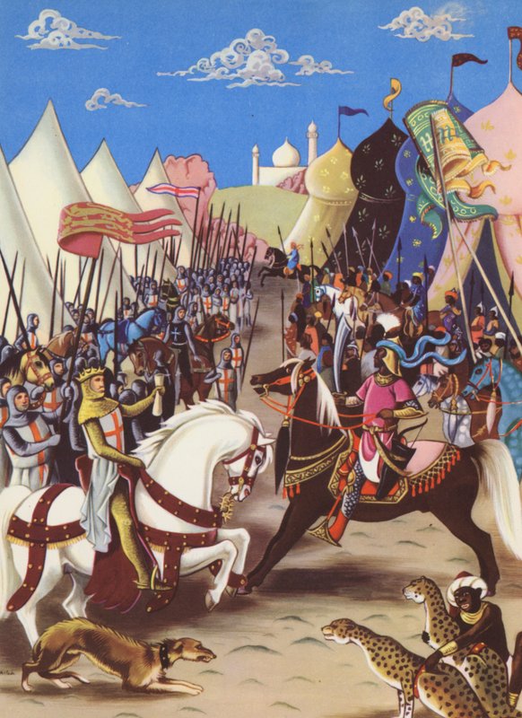 Richard I og Saladin (farvelitografi) af Anne & Johnstone Janet (1928 79) Johnstone