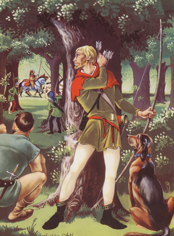Robin Hood i Sherwood-skoven (farvelitografi) af Anne & Johnstone Janet (1928 79) Johnstone