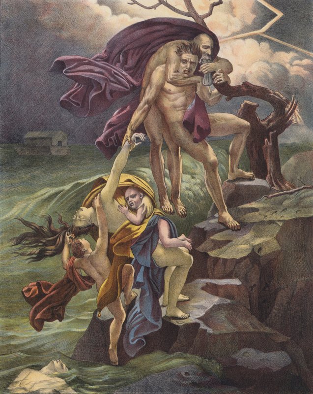 Syndfloden (farve litho) af Anne Louis (after) Girodet de Roucy Trioson