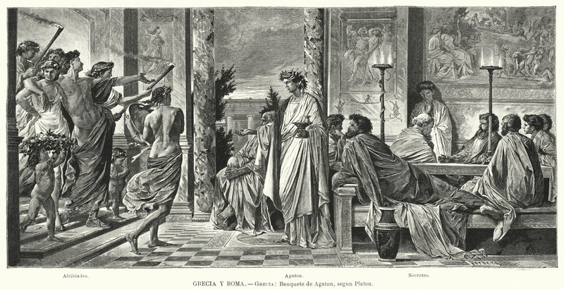 Banket i Agathon, det antikke Grækenland, ifølge Platon (litho) af Anselm Feuerbach