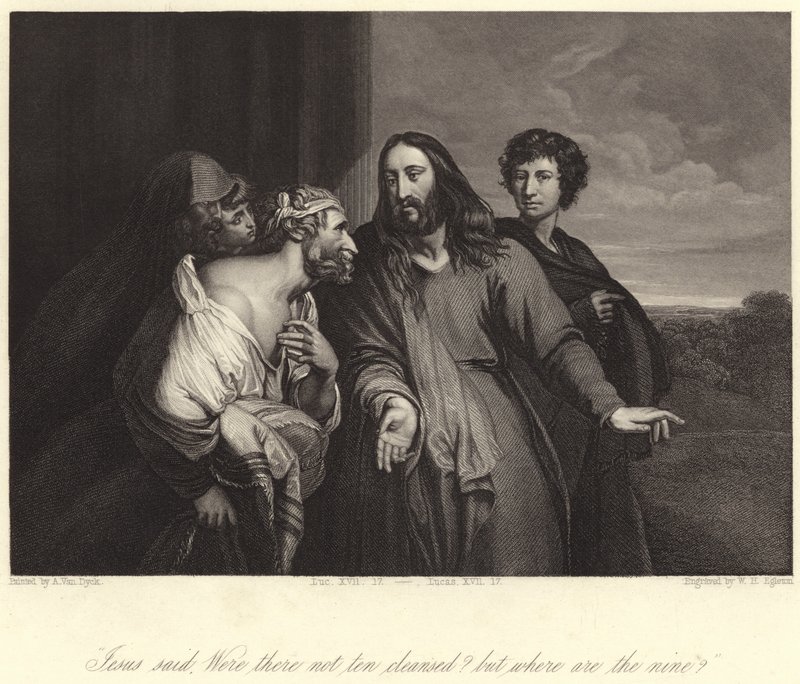 "Jesus sagde, var der ikke ti rensede? men hvor er de ni?" (gravering) af Anthony van (after) Dyck