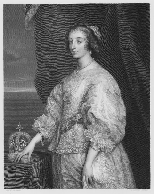 Dronning Henrietta Maria, fra billedet i Den Kongelige Samling (stik) af Anthony van (after) Dyck